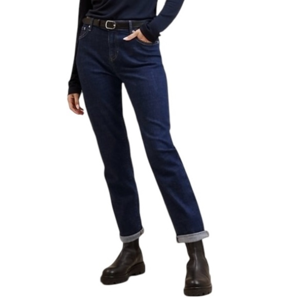 NWT BANANA REPUBLIC Girlfriend Jeans Dark Wash Blue Size 30/10 Cuffed Hems - Picture 4 of 10